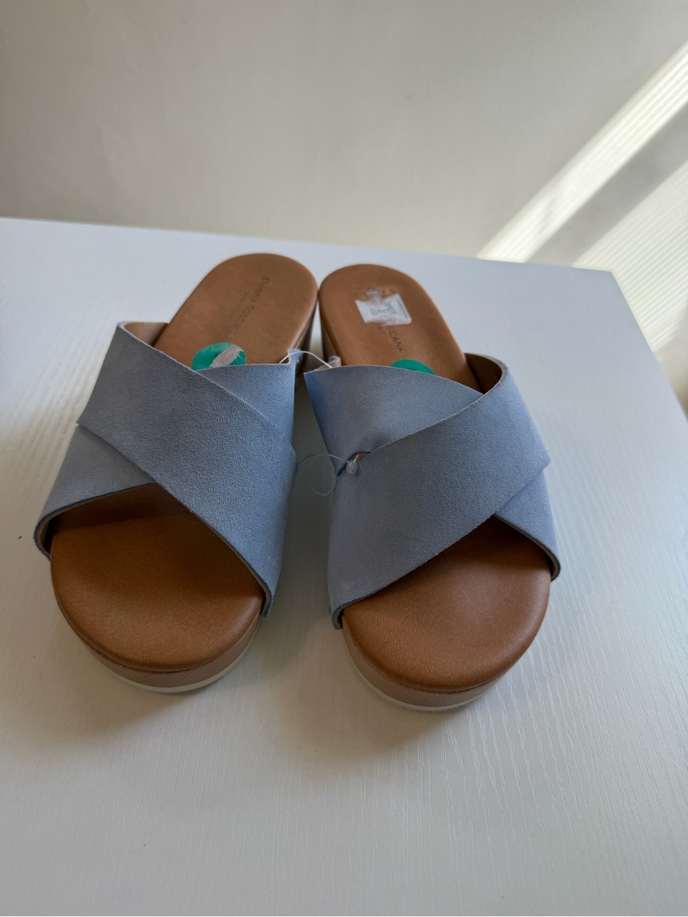 Women’s Slip-On Cross-Band Sandals in Light Blue
